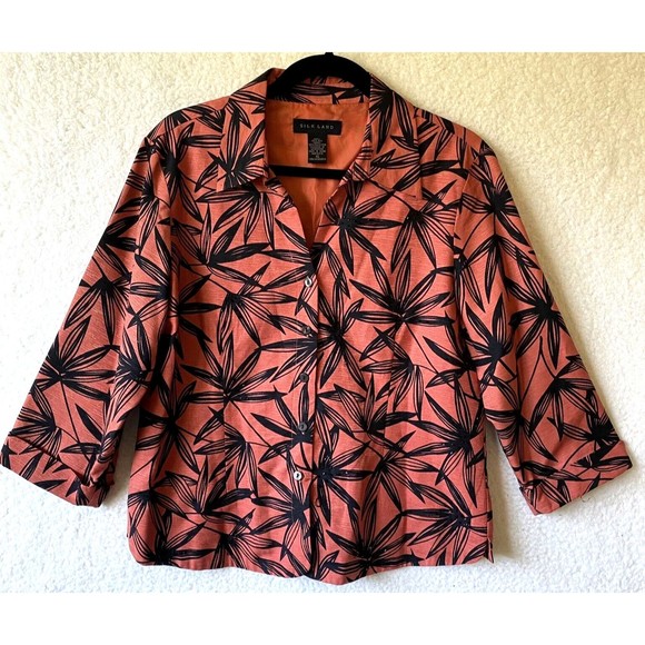 Silk Land Jacket‎ Size XL SILK Women Orange Black Leaf Beaded Embellished Cuff - Picture 3 of 12